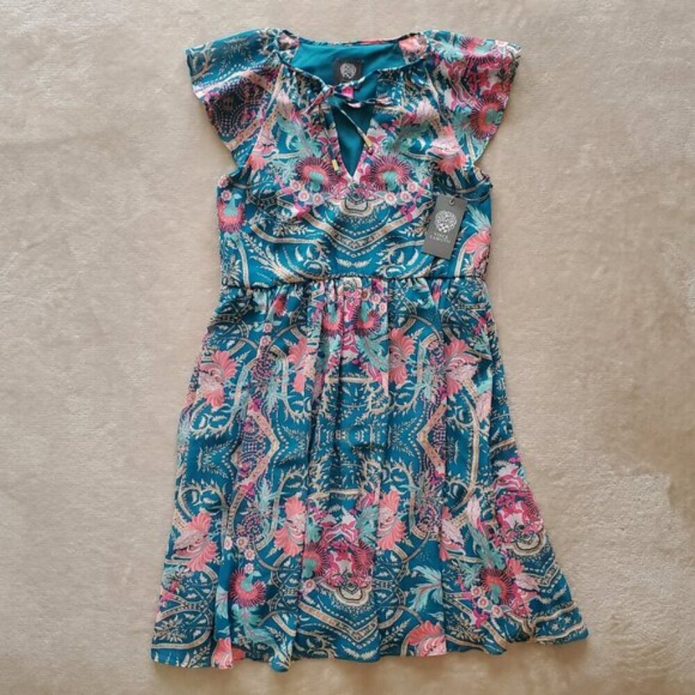 NWT Floral Summer Dress VINCE CAMUTO Size 2 Pink And Teal